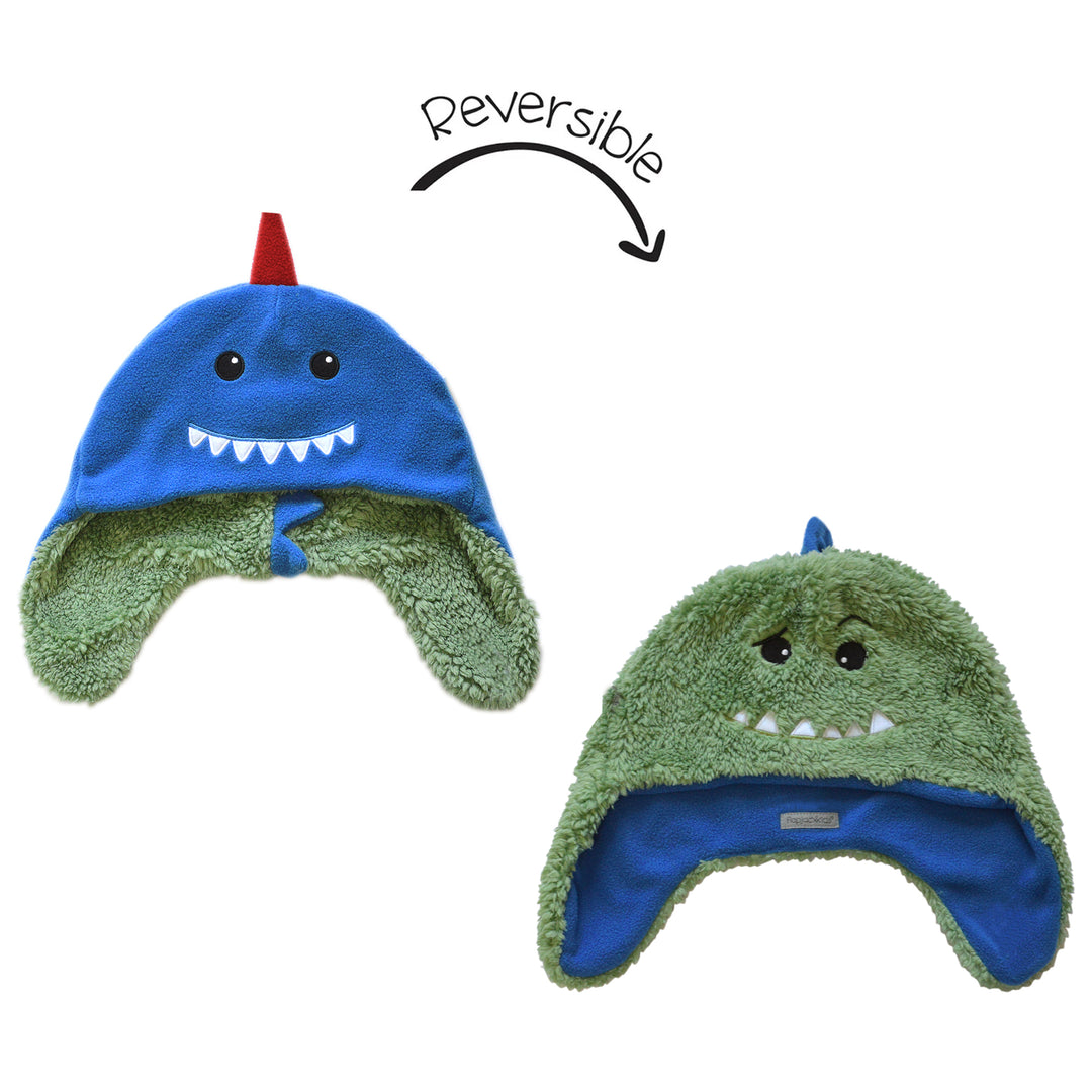 d - FlapJackKids -Reversible Sherpa Hat Dino Shark L (4-6Y) Reversible Sherpa Hat - Dino/Shark 990006500027