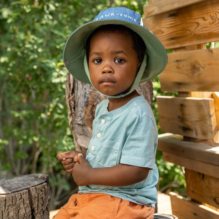 Kids UPF50+ Sun Hat - Dino/Surfer Dino