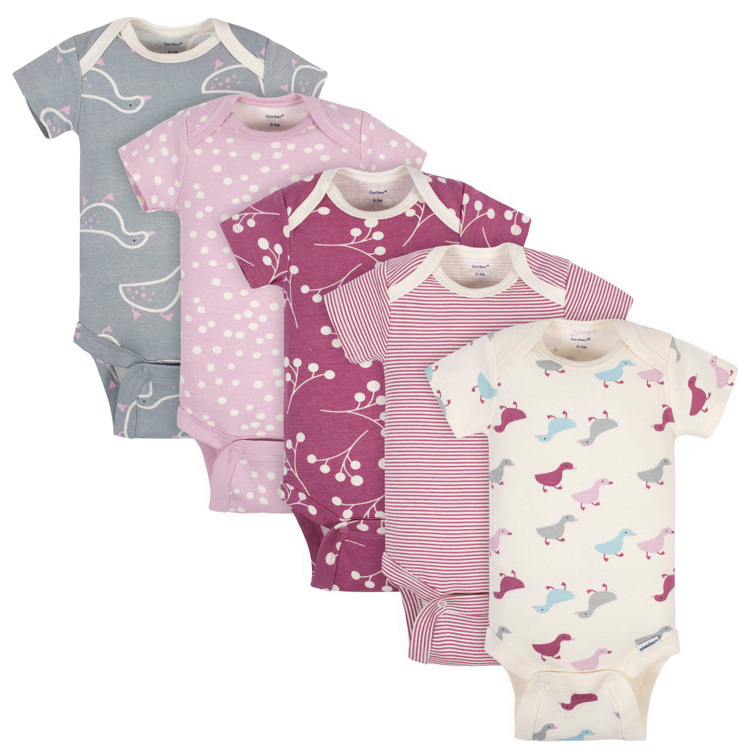 d - Gerber - 5 Pack Short Sleeve Onesie BodyDuckling -3-6M 5-Pack Baby Girls Comfy Stretch Ducklings Short Sleeve Onesies® Bodysuits 013618027956