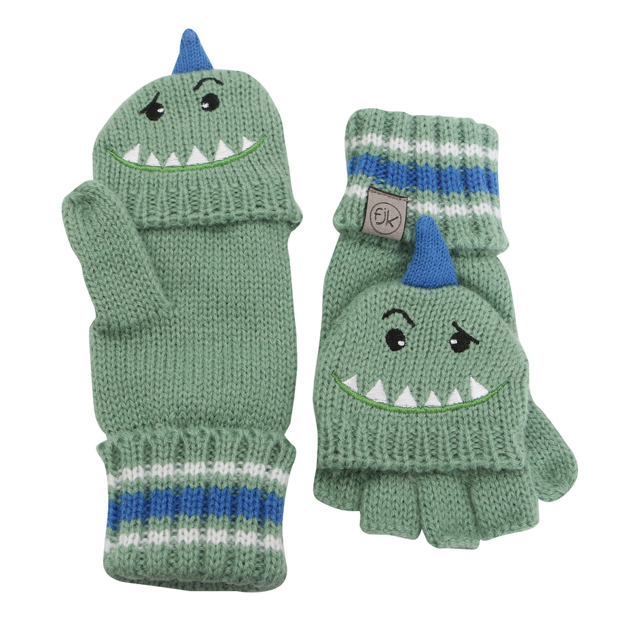 FlapJackKids - Knitted Fingerless Gloves w Flap Dino M 2-4Y Knitted Fingerless Gloves w/Flap - Dino 873874007969