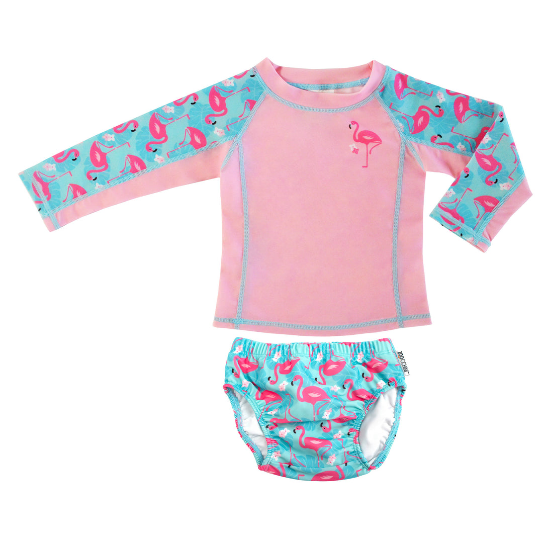 ZOOCCHINI 2pc Set - Rshgrd Top+Swim Diaper Flamingo 3-6M Rashguard Top + Swim Diaper 2pc Set - Flamingo 810608034174