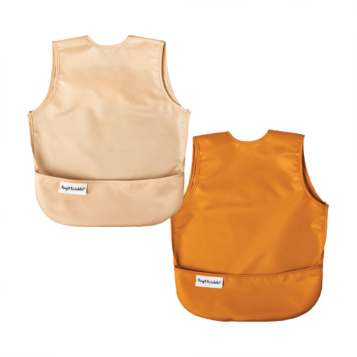 Tiny Twinkle - Apron Bib 2pk - Sand, Cinnamon 6-24M Mess-proof Apron Bib 2 Pack - Sand, Cinnamon (No Ruffles) 810027531308