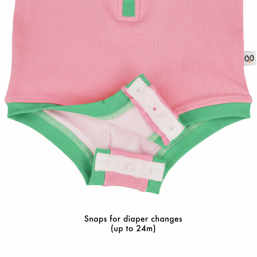 Girls Short Sleeve 1pc Solid Swimsuit