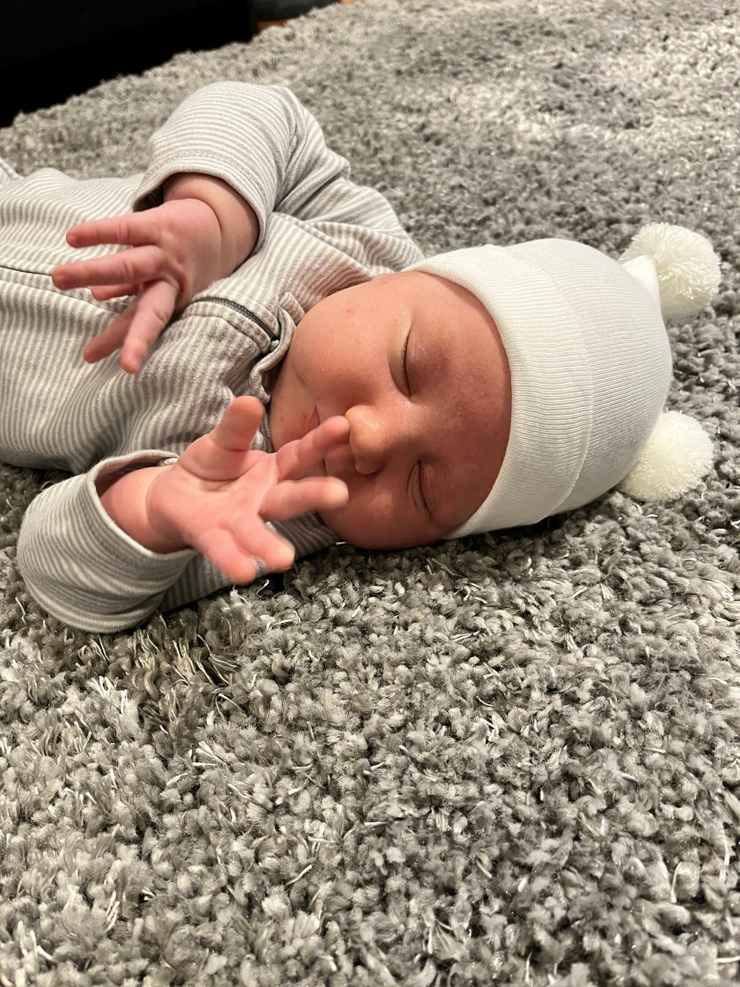 Newborn Hat - Double Pompom - White