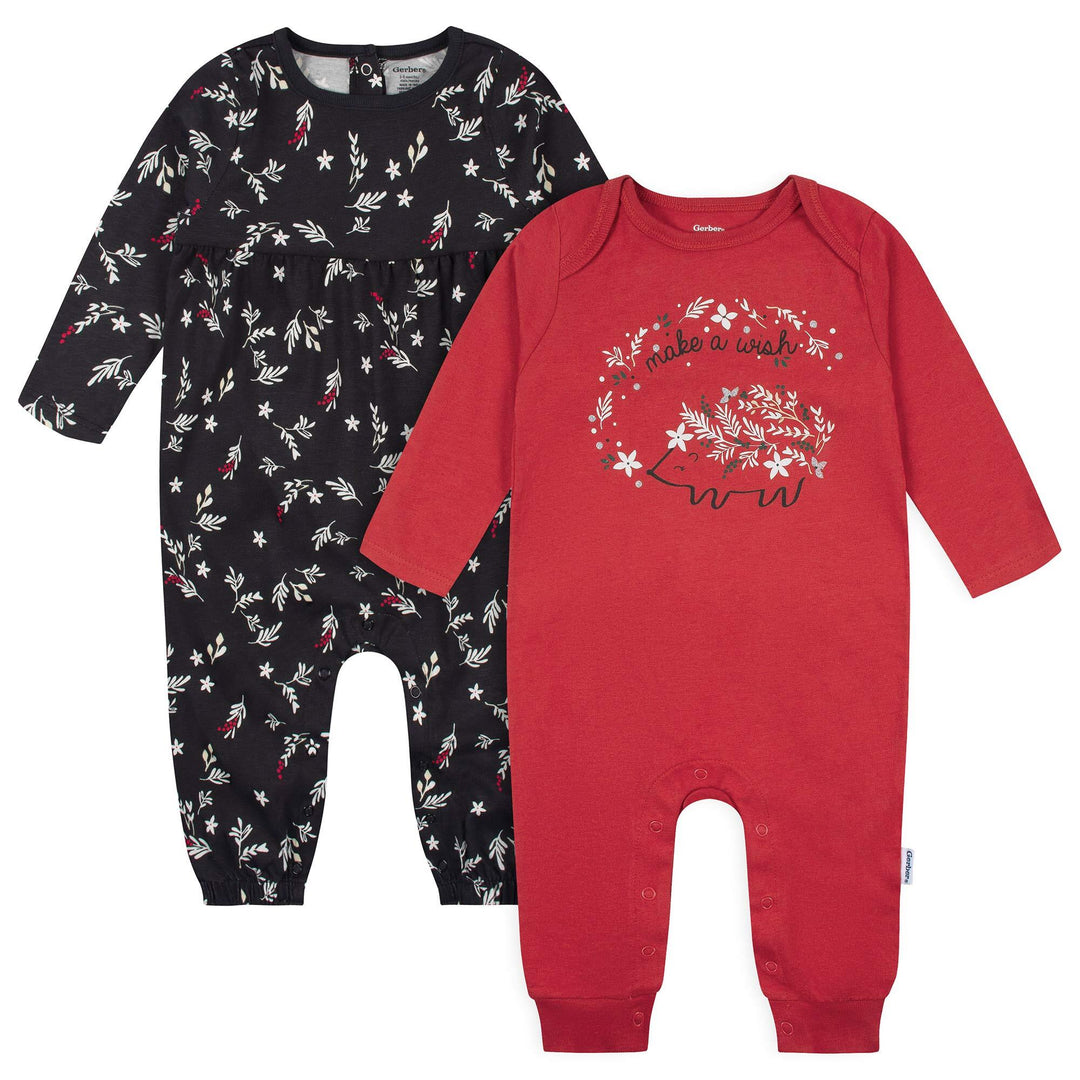 d - Gerber -23F- 2pk Romper - Girl - Wish - Red - 12M 2 Pack Romper - Girl - Wish - Red 013618398018