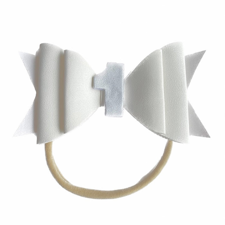 First Birthday Headband - White Hair Bow