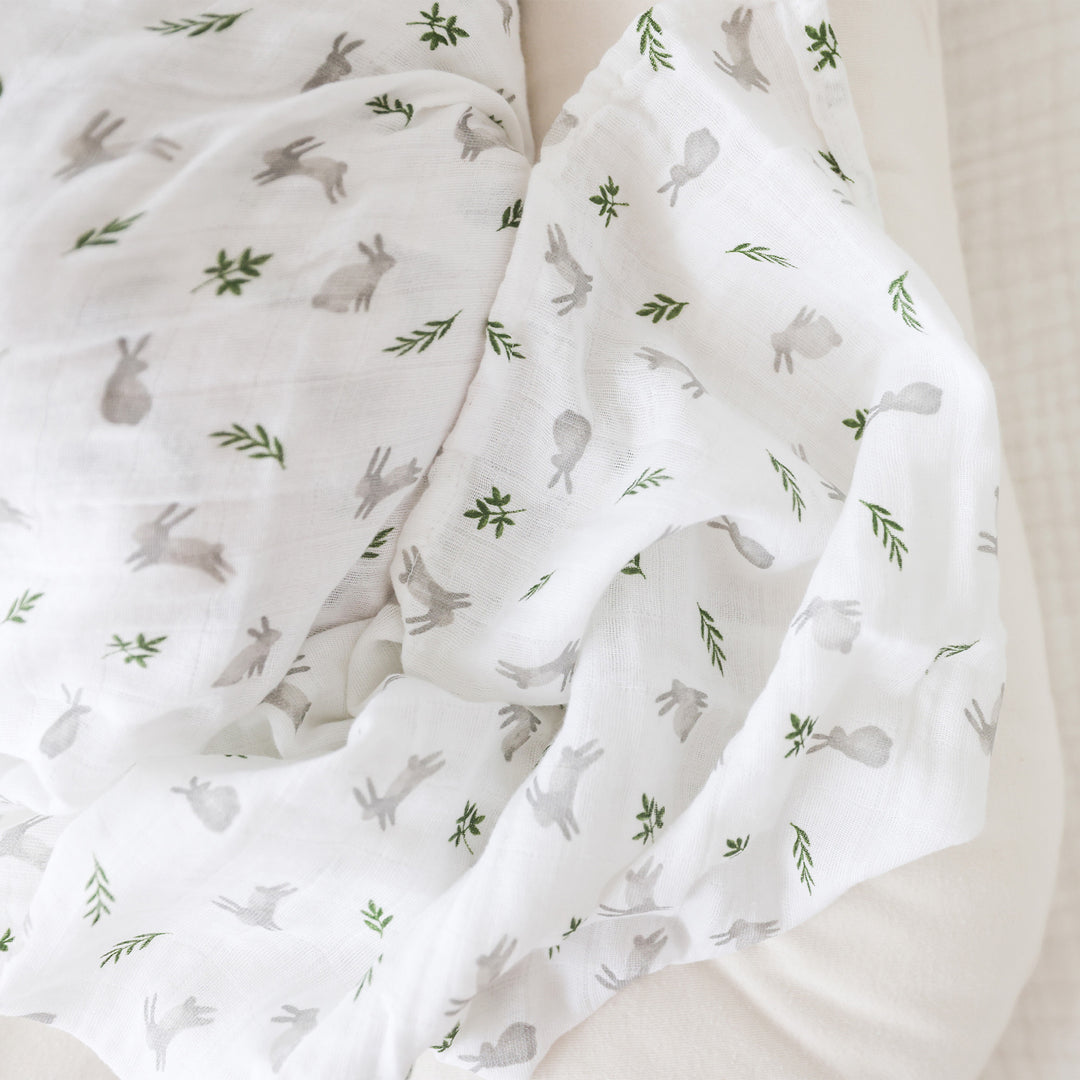 Swaddle Blanket Muslin Cotton LG- Bunnies