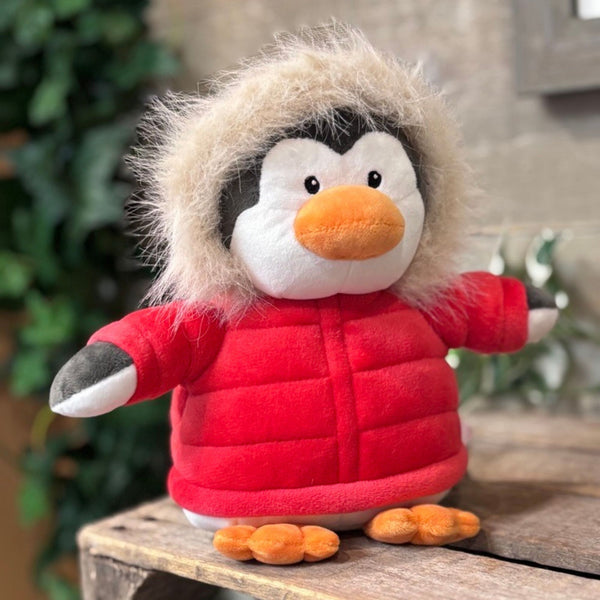 Holiday Puffy Coat Penguin - Red - 7"