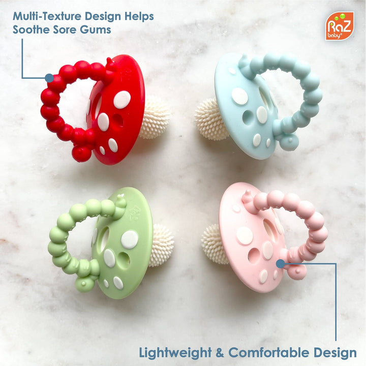 Chompy Mushroom Silicone Teether 2pk - Red+Pink