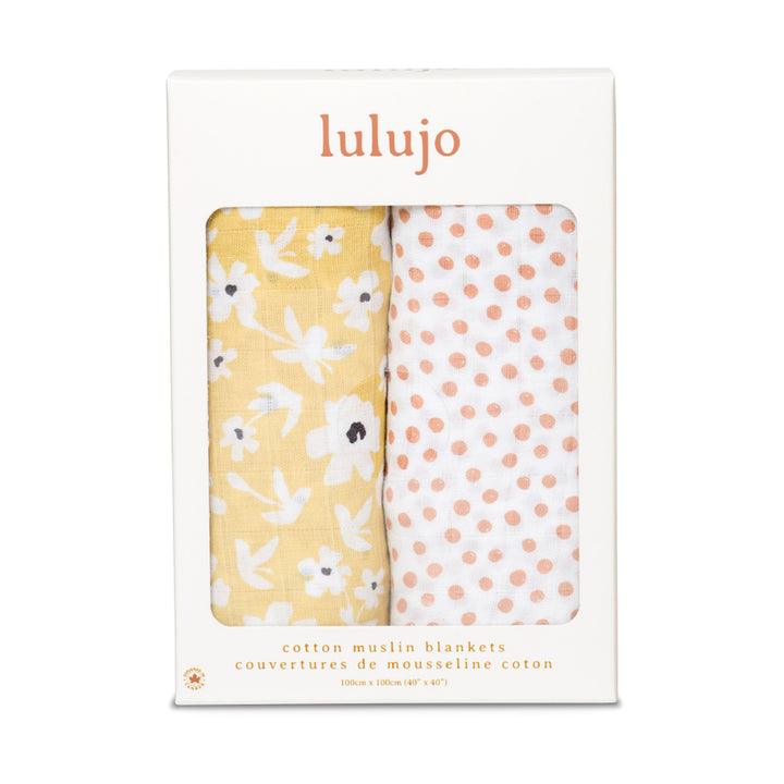 Cotton Muslin Swaddle Blankets - 2 pack - Boho - Wildflowers + Dots