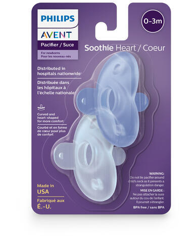 Soothie Heart Pacifier - 0-3M - Pink or Blue - 2 pack