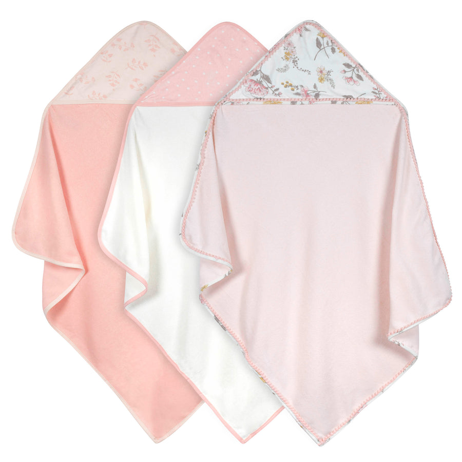 L - Just Born - Hooded Towel 3pk - Vintage Floral Just Born 3-Pack Baby Girls Vintage Floral Hooded Towels 032633137150