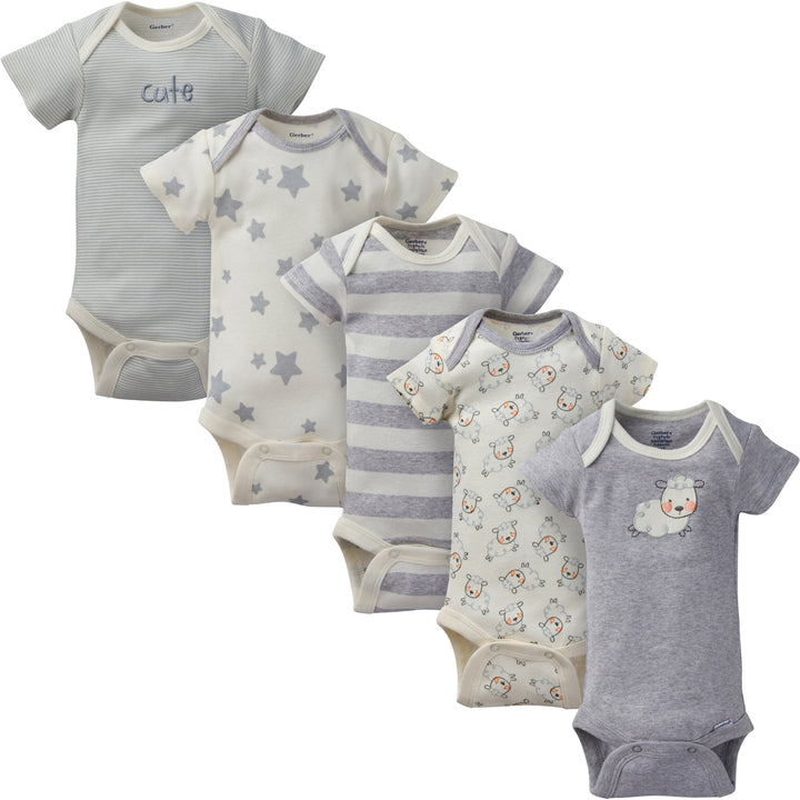 d - Onesies -Organic - 5pk Short Sleeve Onesie -Sheep - 6-9M Gerber® Organic 5-Pack Baby Neutral Sheep Short-Sleeve Onesies® Bodysuits 047213237380