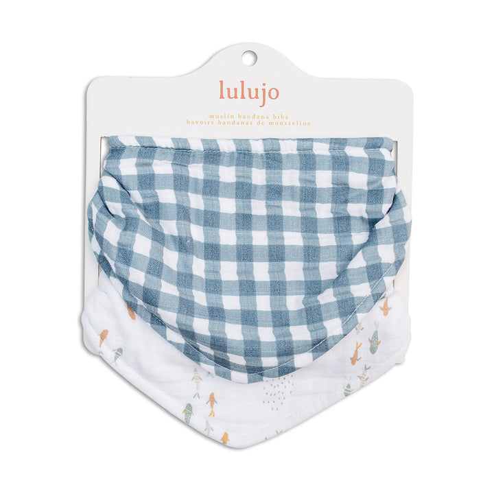 Bandana Bibs - 2 pack - Boho - Fish + Navy Gingham