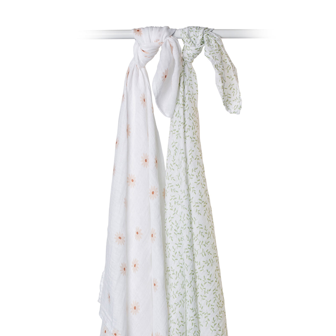 Cotton Muslin Swaddle Blankets - 2 pack - Boho - Daisy + Greenery