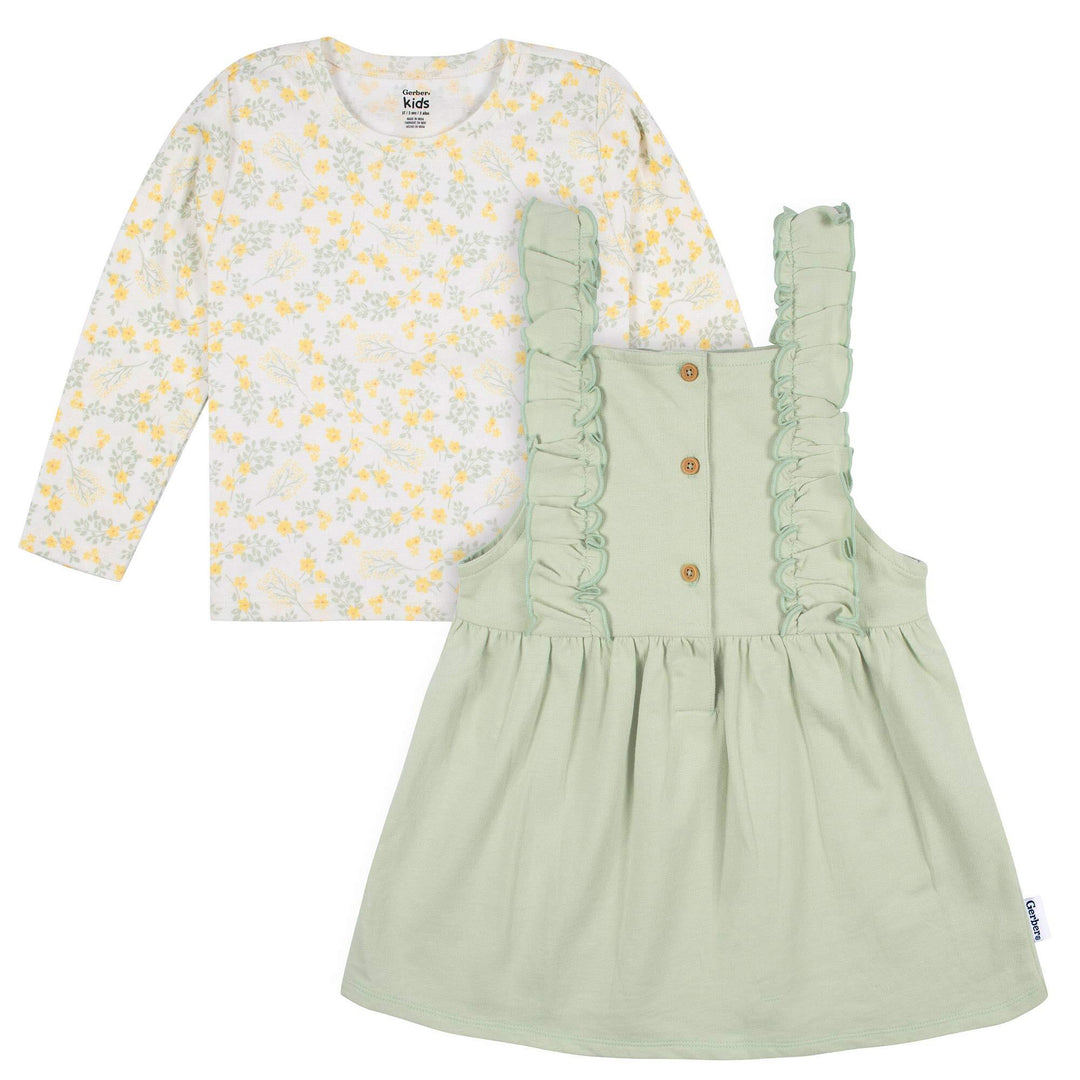 d - Gerber -23F- 2pc Jumper+Top Sets  - Green Floral - 24M 2 Piece Jumper + Top Sets - Girl - Green Floral 013618398728