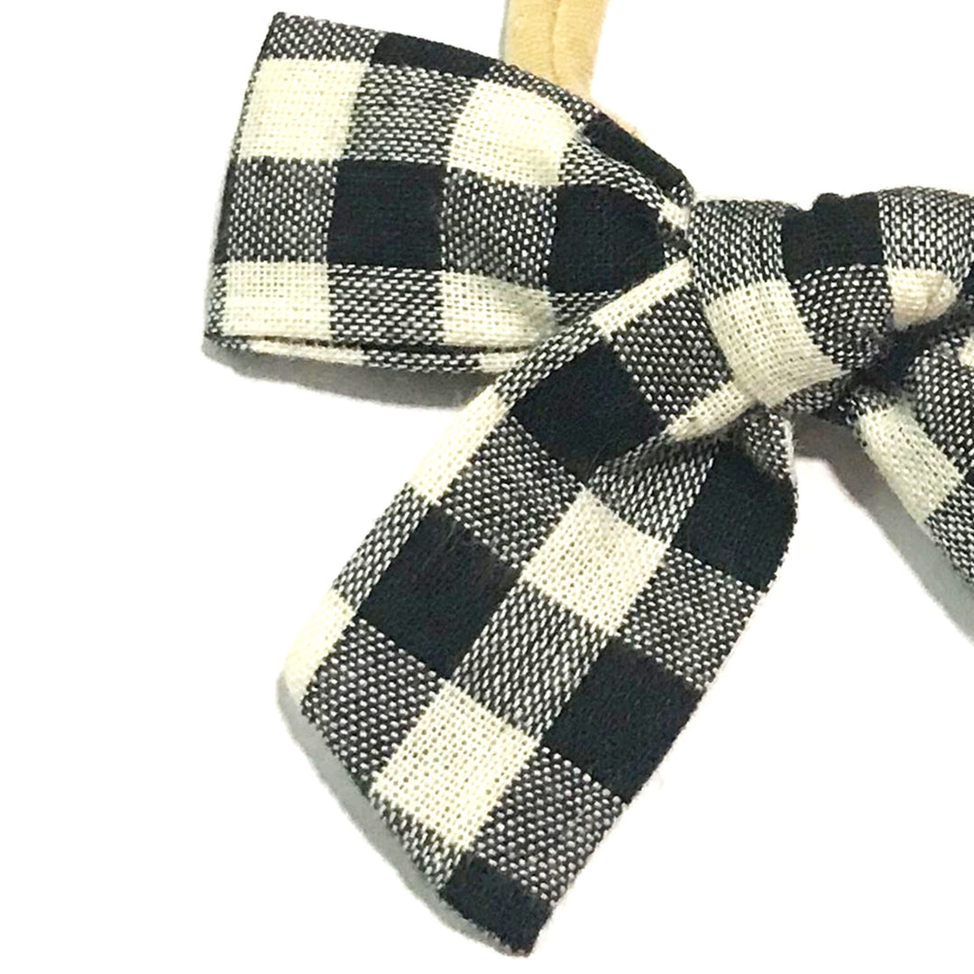 Headband - Hand Tied Bow - White Buffalo Plaid - 0M+