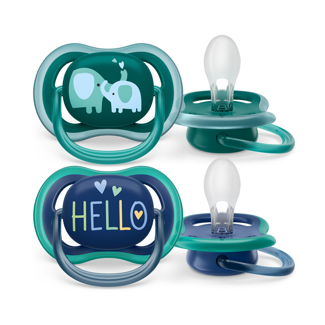 Ultra Air Pacifier - 18M+ - Opal Elephant+Blue Hello - 2 pack