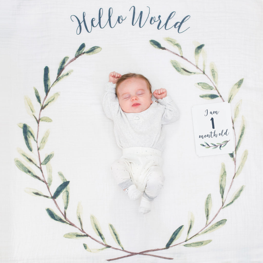 Baby's 1st Year Milestone Blanket - Hello World Wreath