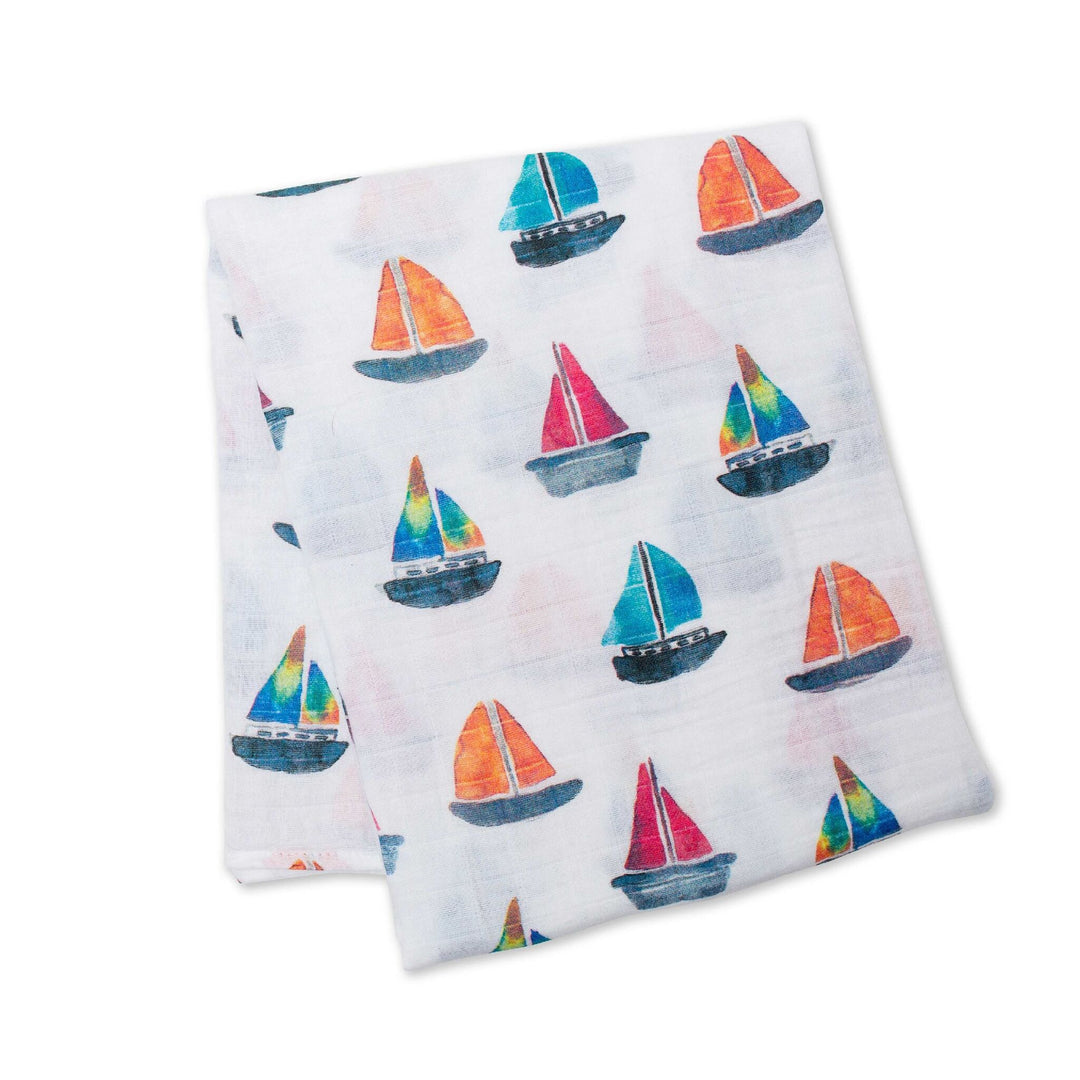 Lulujo - Swaddle Blanket Muslin Cotton - Sailboat Cotton Muslin Swaddle Blanket - Sailboat 628233454287