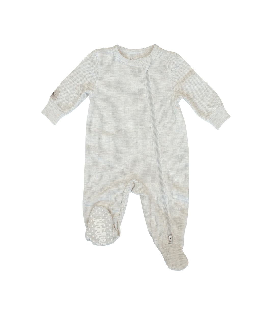 Juddlies - Mini Waffle - Footed Sleeper - Light Grey - NB Mini Waffle Collection - Footed Sleeper - Light Grey 821436010957