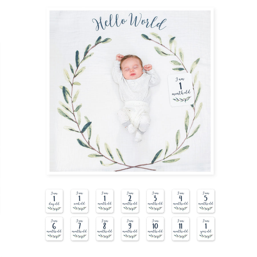 Lulujo -Baby's 1st Year Milestone Blanket Hello World Wreath Baby's 1st Year Milestone Blanket - Hello World Wreath 628233455925
