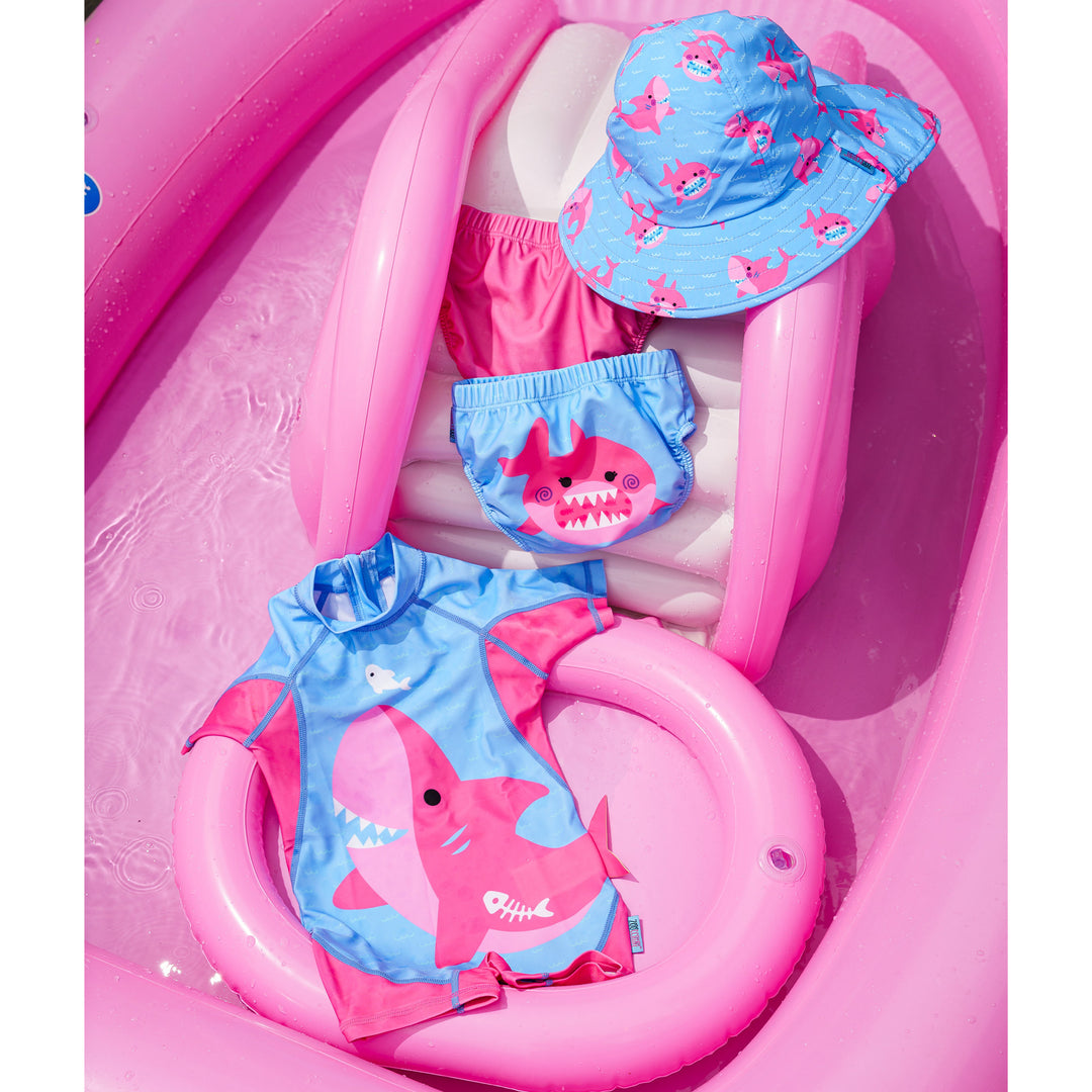 UPF50+ Baby-Toddler Cape Sun Hat - Pink Shark