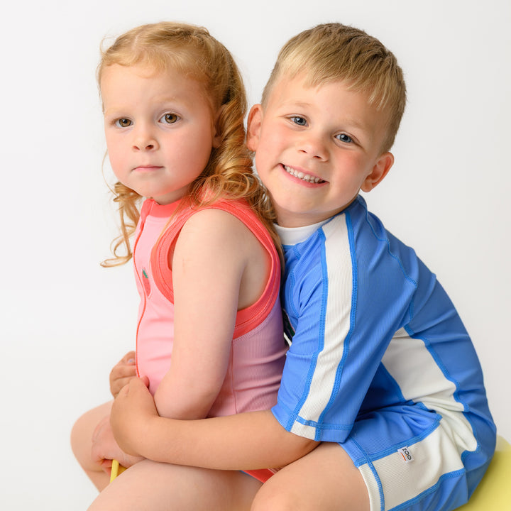 Girls Short Sleeve 1pc Solid Swimsuit