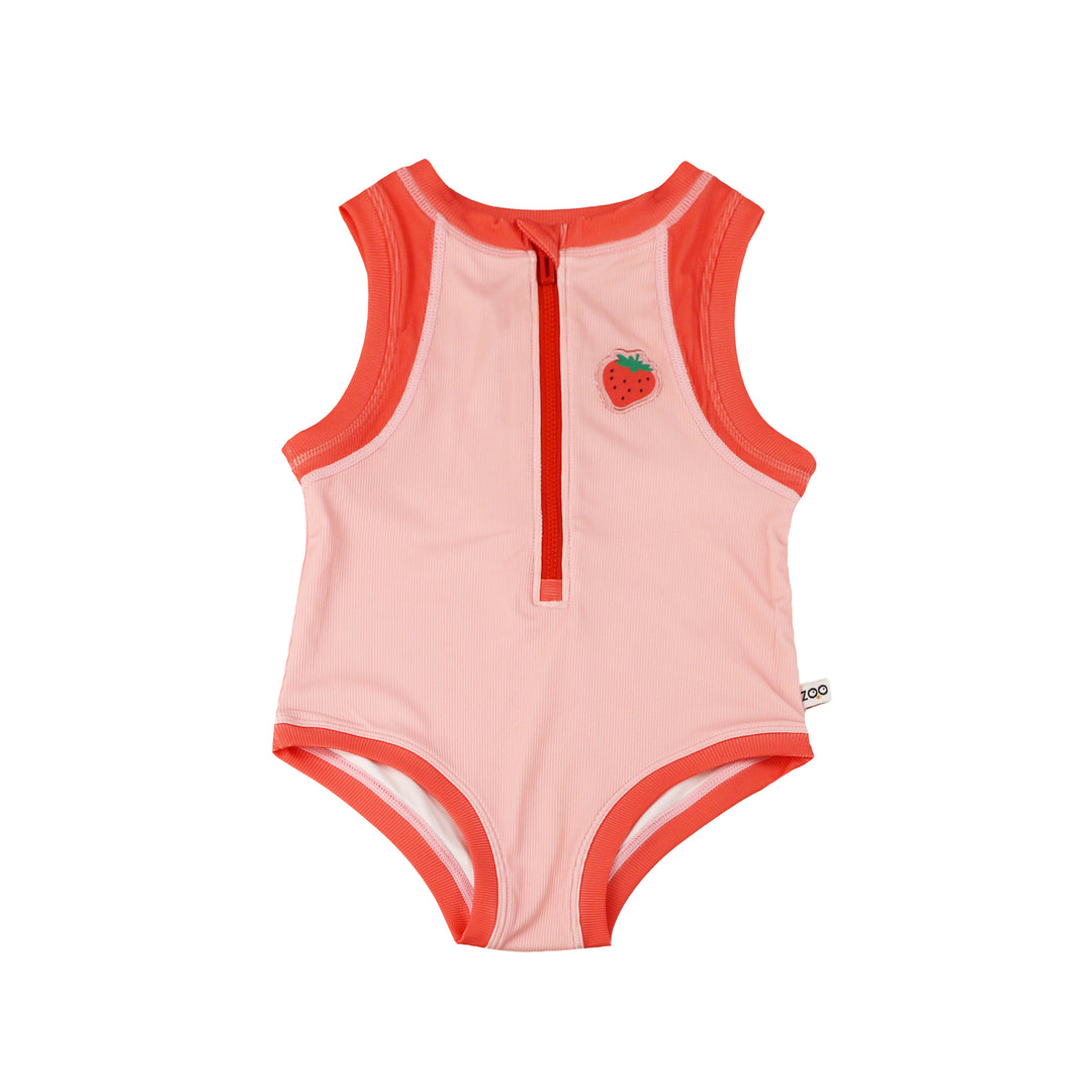 Girls Short Sleeve 1pc Solid Swimsuit