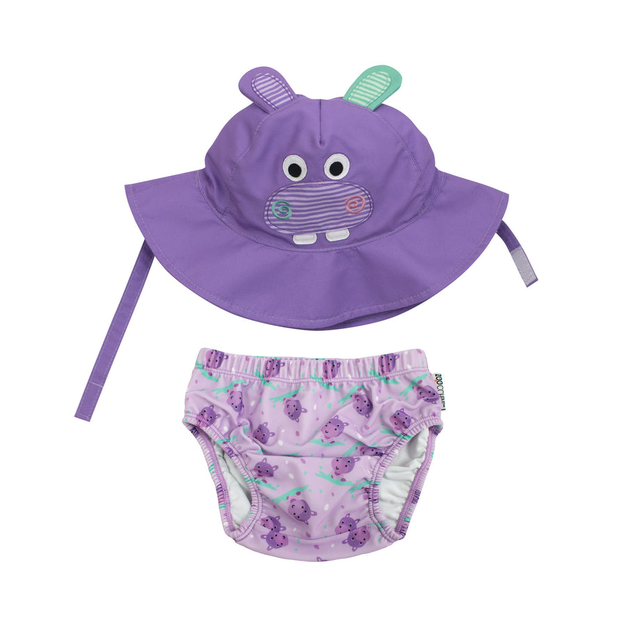 ZOOCCHINI - Baby Swim Diaper + Sun Hat - Hippo - S 3-6M UPF50+ Baby Swim Diaper & Sun Hat Set - Harper the Hippo 810608033412