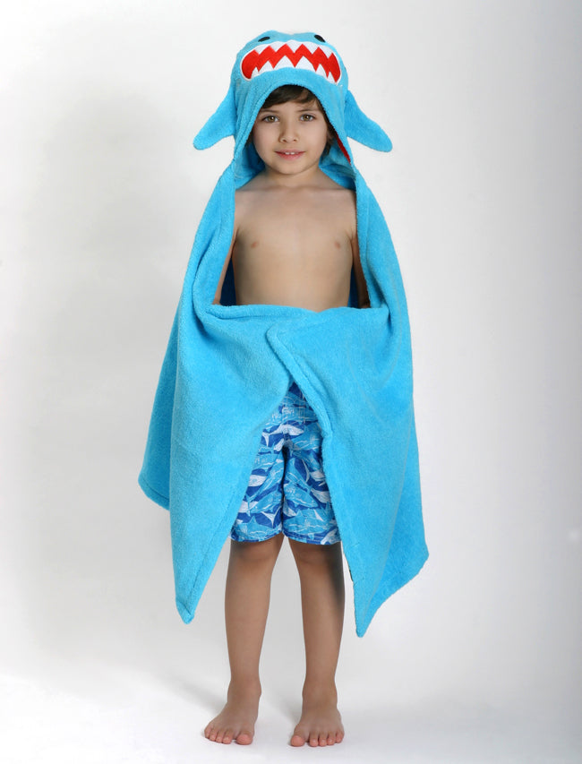 Kids Plush Terry Hooded Bath Towel - Sherman Shark 2Y+