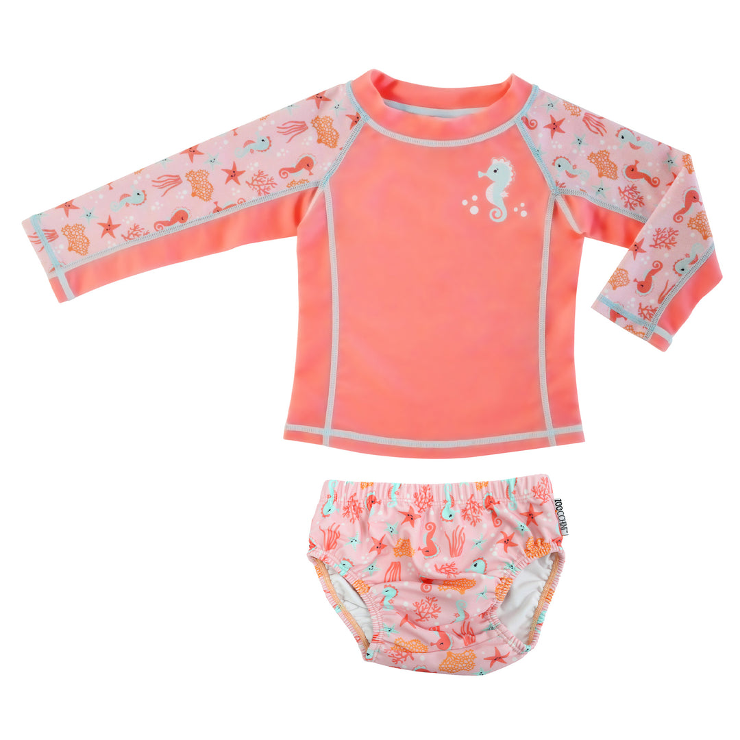 ZOOCCHINI 2pc Set - Rshgrd Top+Swim Diaper Seahorse 3-6M Rashguard Top + Swim Diaper 2pc Set - Seahorserse 810608034204