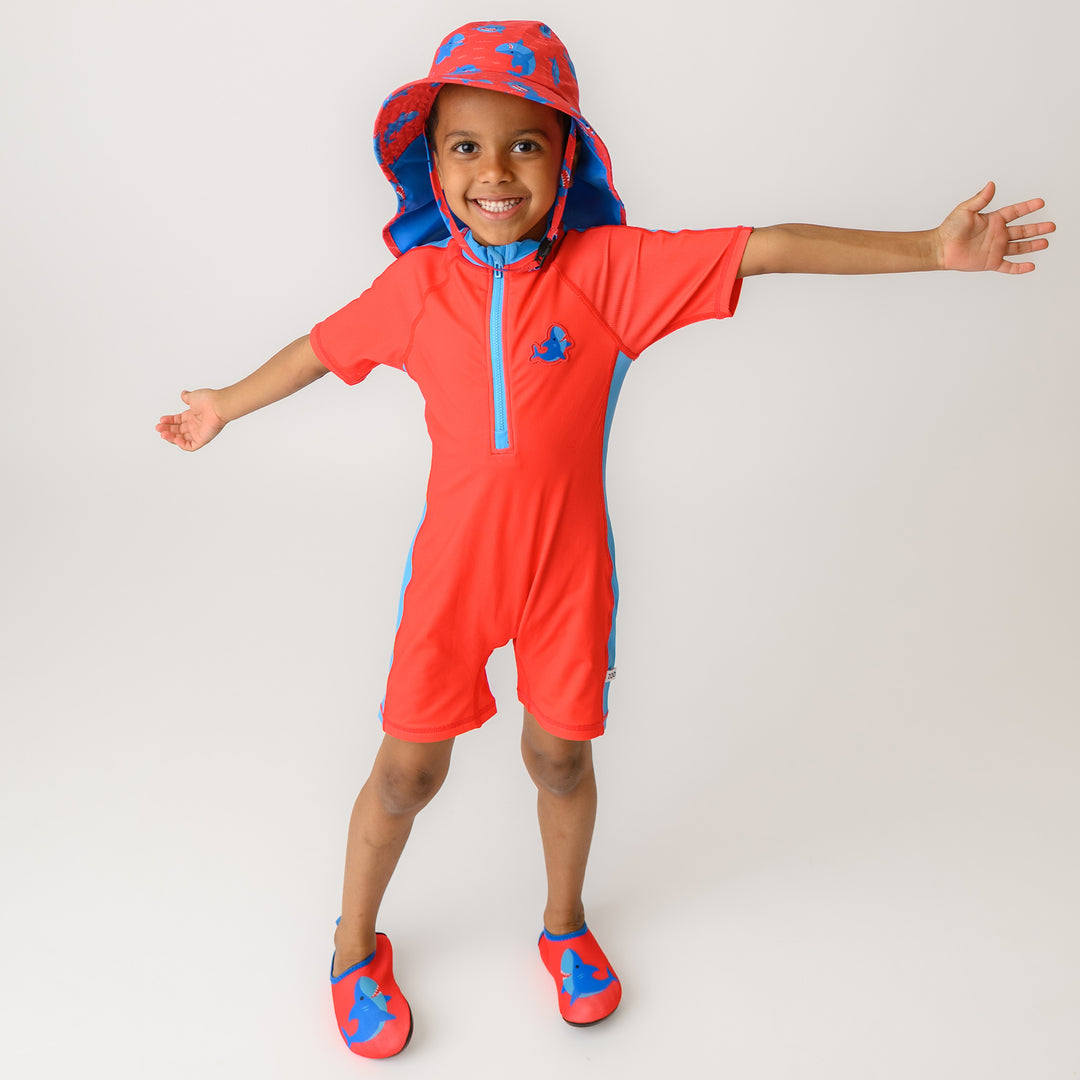 Boys Short Sleeve 1pc Solid Swimsuit