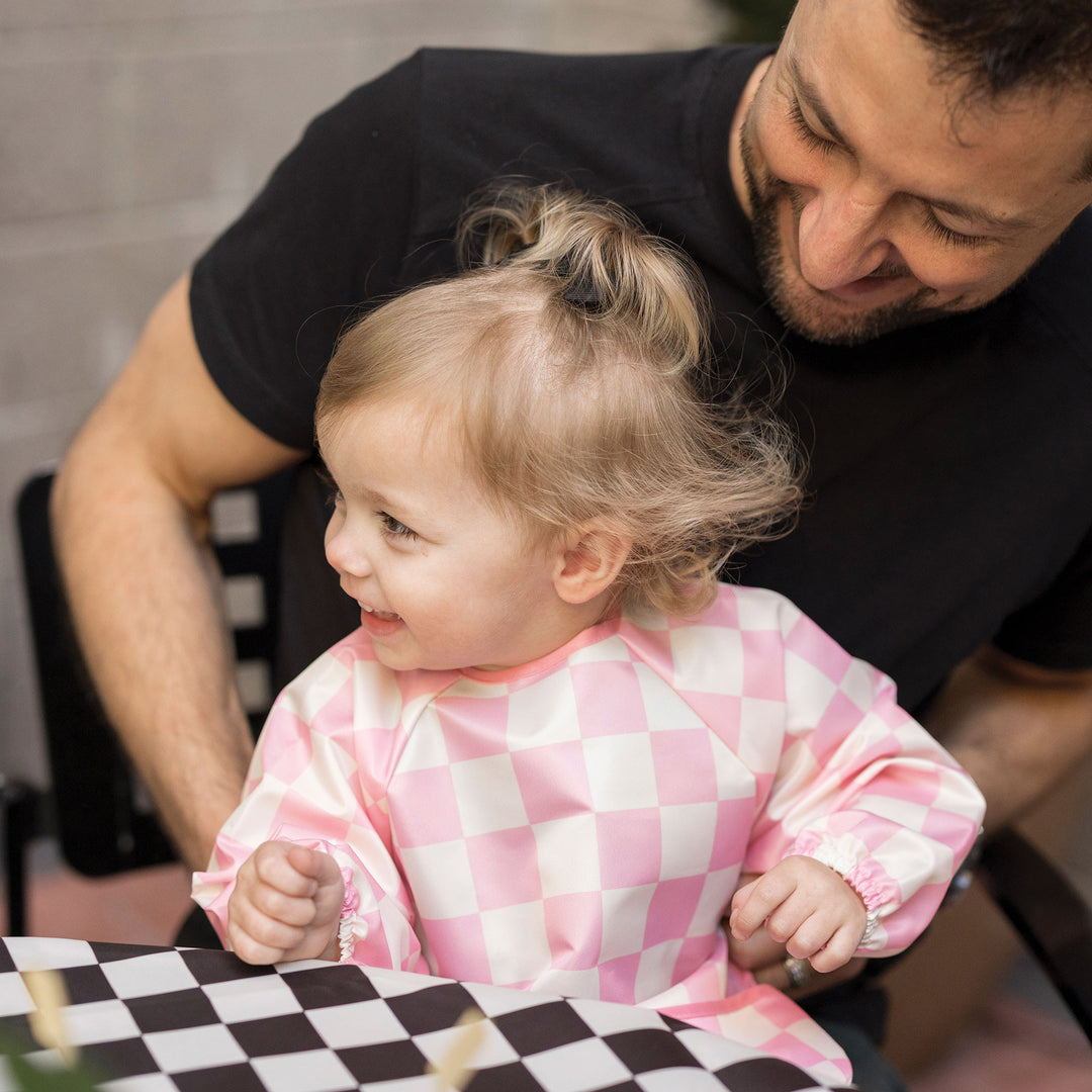 Mess-proof Full Sleeved Bib - Pink Checkers