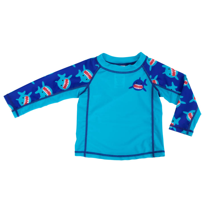 d - ZOOCCHINI - Baby Rashguard L/S Swim Top - Shark - 6-12M Long Sleeve Baby UPF50+ Rashguard Swim Top - Shark 810608033634