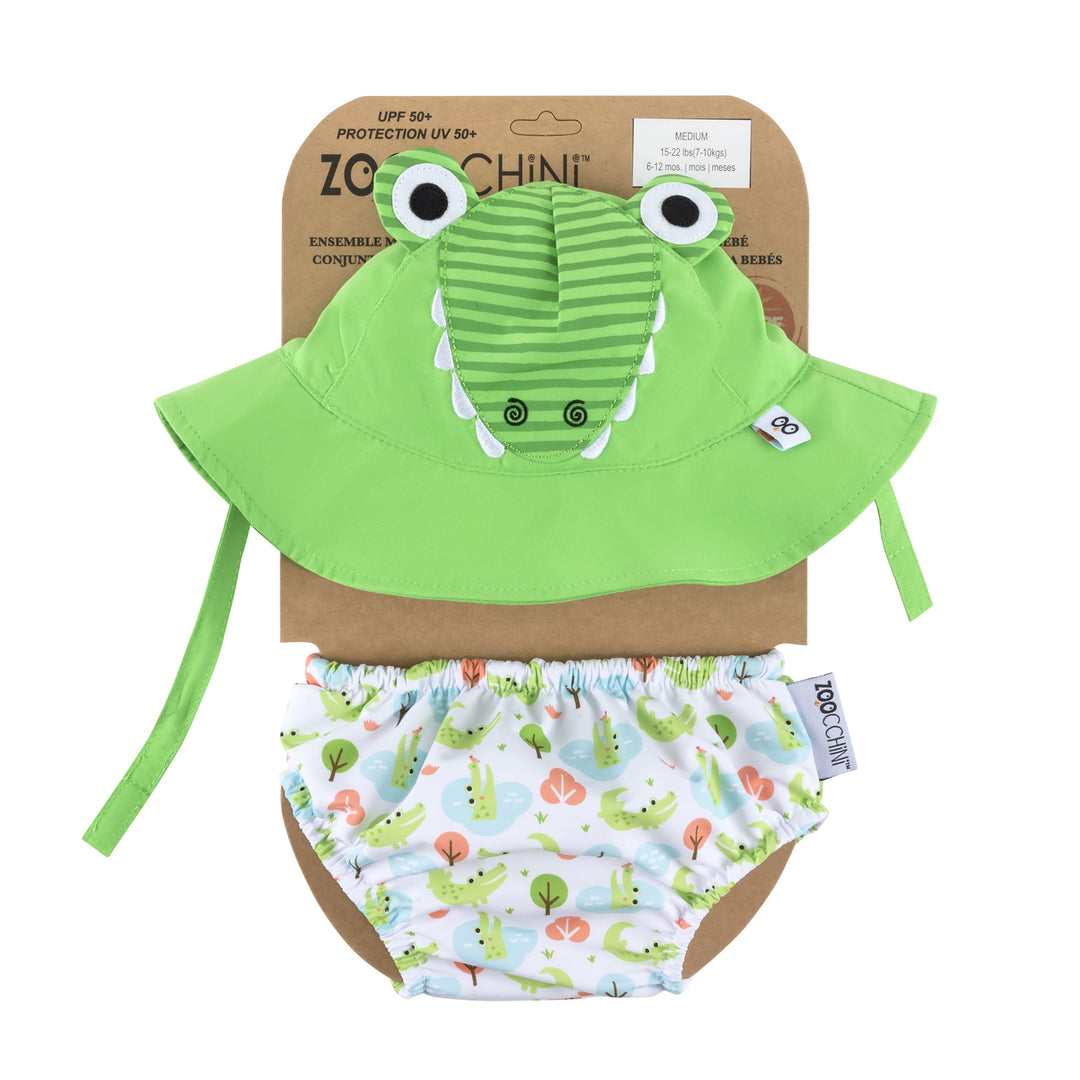 UPF50+ Baby Swim Diaper & Sun Hat Set - Alligator