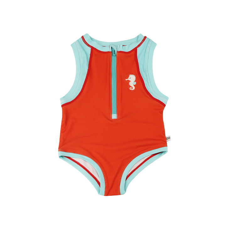 Girls Short Sleeve 1pc Solid Swimsuit