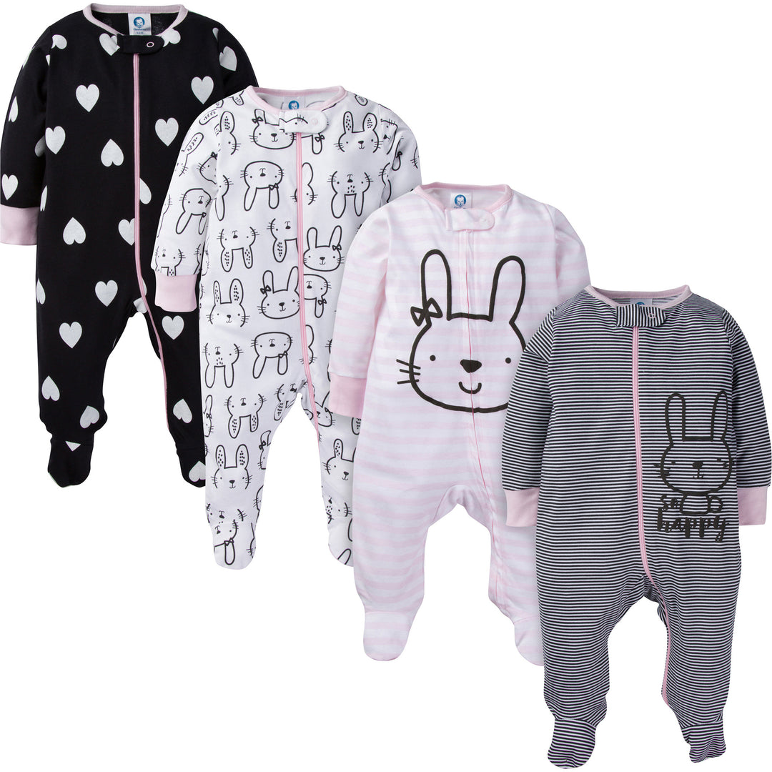 d - Gerber - 4 Pack Sleep 'N Play Footie - Bunny - 6-9M 4-Pack Baby Girls Bunny Sleep N Play 047213238516