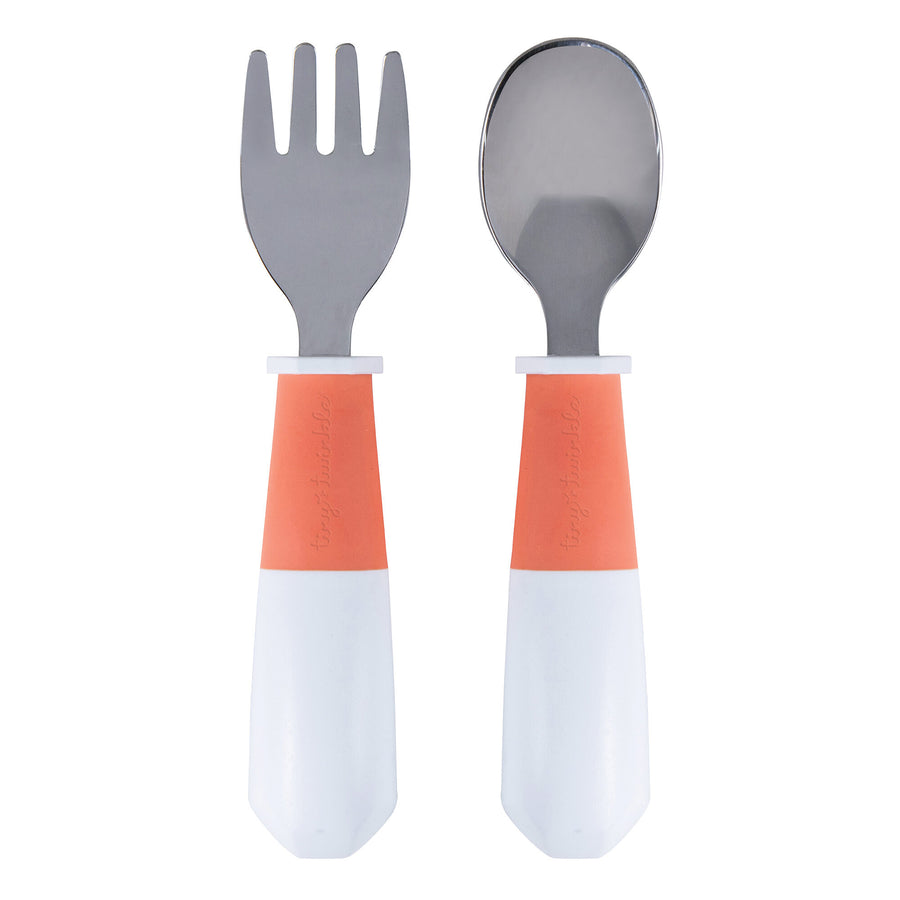Tiny Twinkle - Stainless Steel Fork and Spoon Set - Coral Stainless Steel Fork and Spoon Set - Coral 810027530080