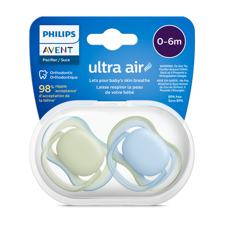 Ultra Air Pacifier - 0-6m - Pastel Green + Celestial Blue - 2 pack