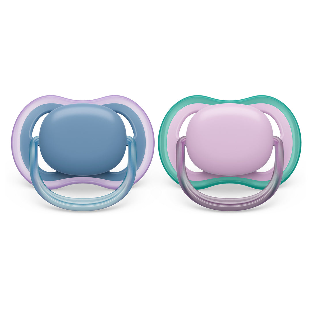 Philips Avent - Ultra Air Pacifier 2pk - 6-18M - Hush+Lilac Ultra Air Pacifier - 6-18m - Blue Hush + Lush Lilac - 2 pack 075020103574