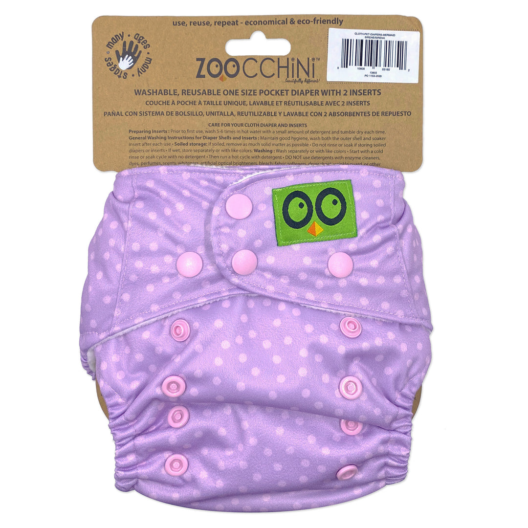 One Size Reusable Pocket Diaper with 2pk Insert - Mermaid