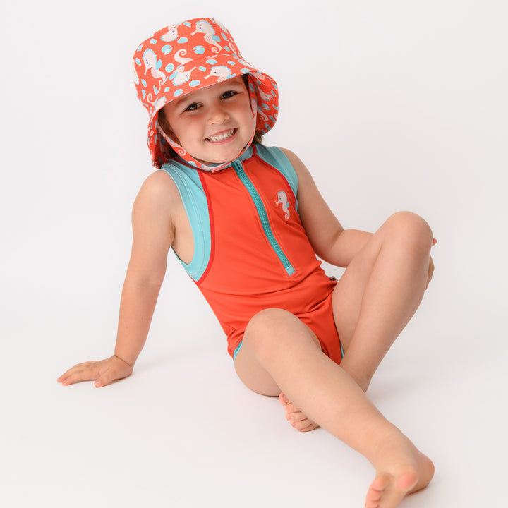 Girls Short Sleeve 1pc Solid Swimsuit