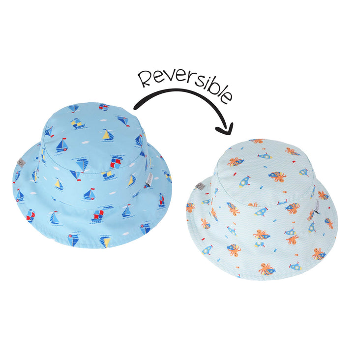 FlapJackKids - Patterned Sun Hat - Sailboat/Sub - S (6M-2Y) Reversible Kids UPF50+ Patterned Sun Hat - Sailboat/Submarine 990006501710