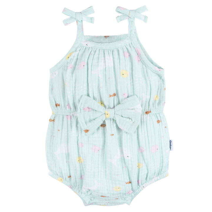 Gerber - 24S - Romper with Bow Girl Ocean - Pack 12-24M(x6) Toddler Romper with Bow Girl - Ocean Prepack (2x12M) (2x18M) (2x24M) 20013618447833