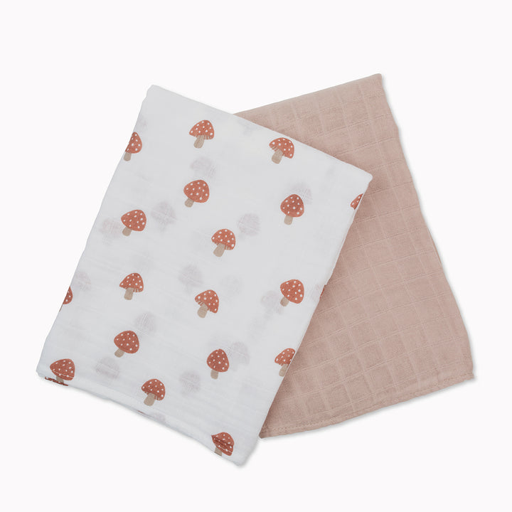 Cotton Muslin Swaddle Blankets - 2 pack - Mushroom + Sand