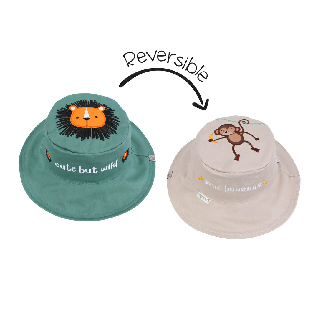 FlapJackKids - Kids Sun Hat - Lion/Monkey - L (4-6Y) Reversible Kids UPF50+ Sun Hat - Lion/Monkey 990006501345