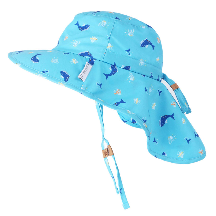 FlapJackKids - Sun Hat Neck Cape - Blue Whale - Medium (2-4Y Sun Hat with Neck Cape - Blue Whale 990006501543