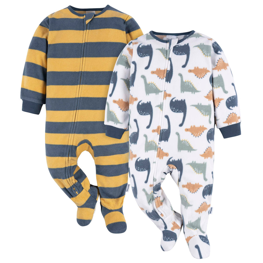 Gerber - EGSLP - 2pk Footed Blanket Sleepers - Dinos - 0-3M 2 Pack Footed Blanket Fleece Sleepers - Dinos 013618465376