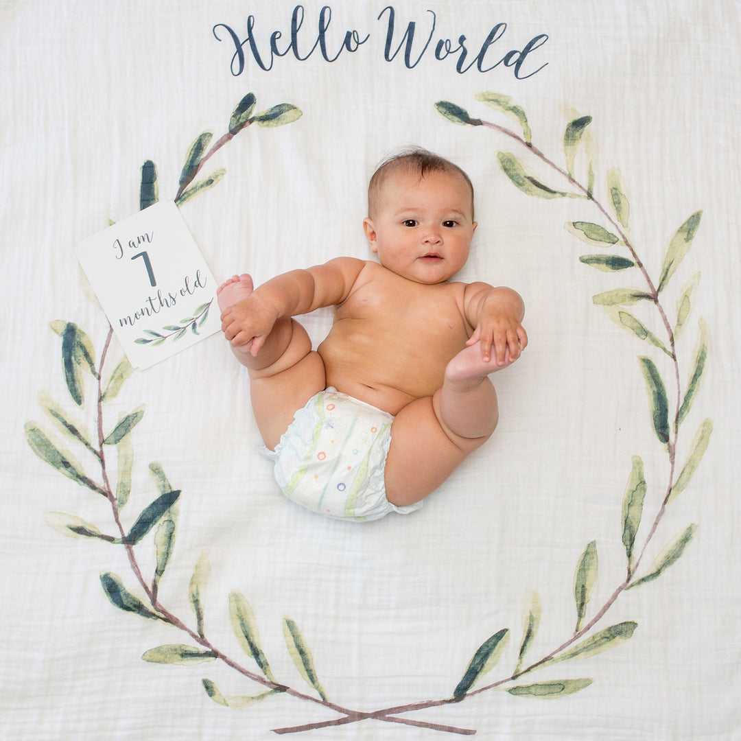 Baby's 1st Year Milestone Blanket - Hello World Wreath